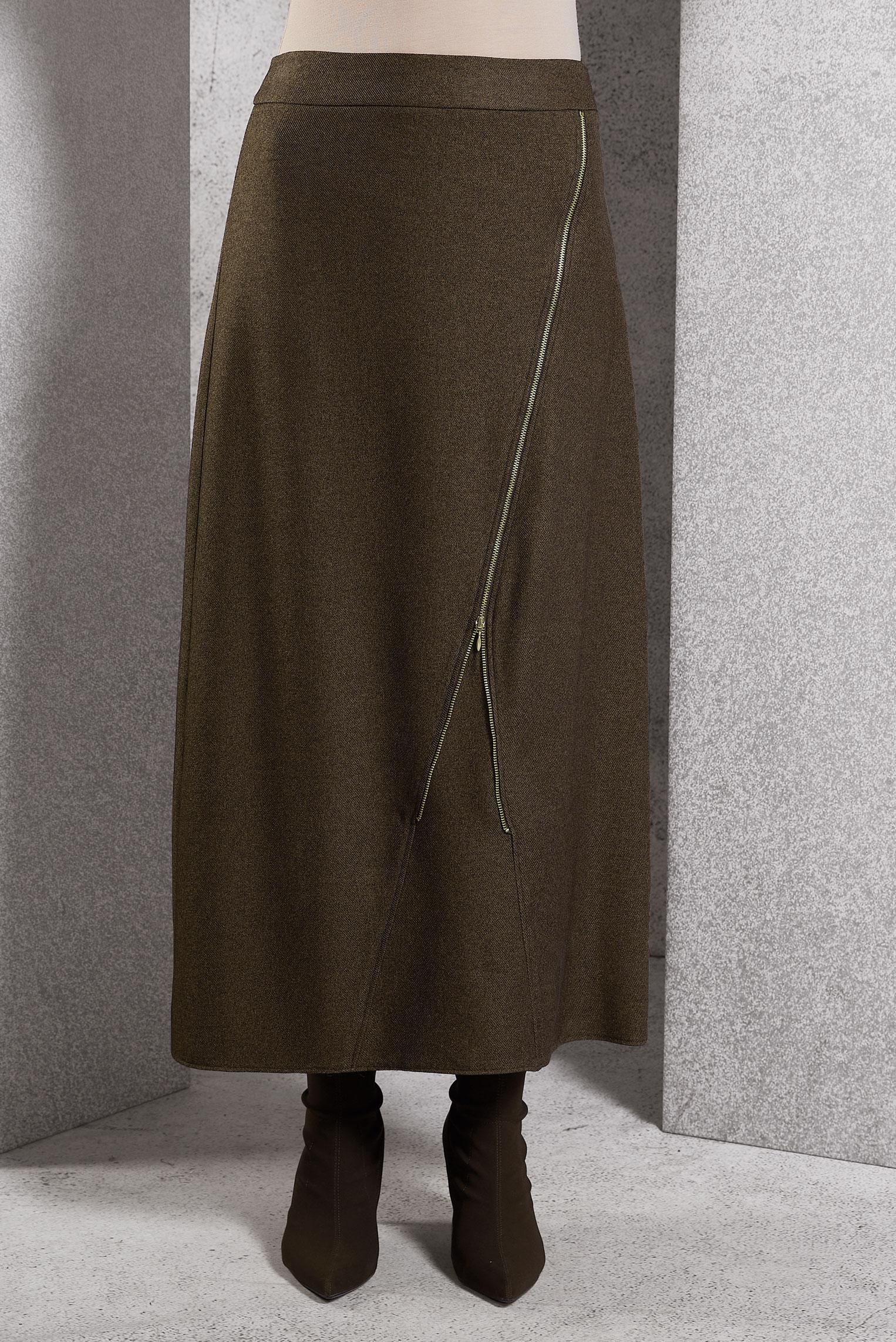 Tesettür giyim KAHVE FERMUAR DETAYLI ETEK 60636