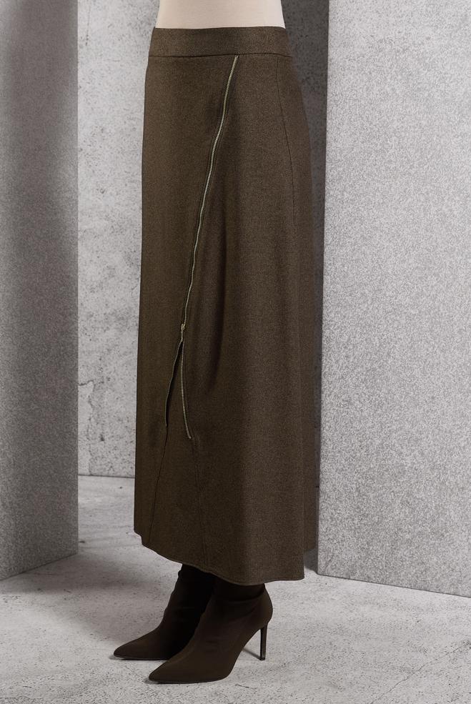 Tesettür giyim KAHVE FERMUAR DETAYLI ETEK 60636 - ALVİNA