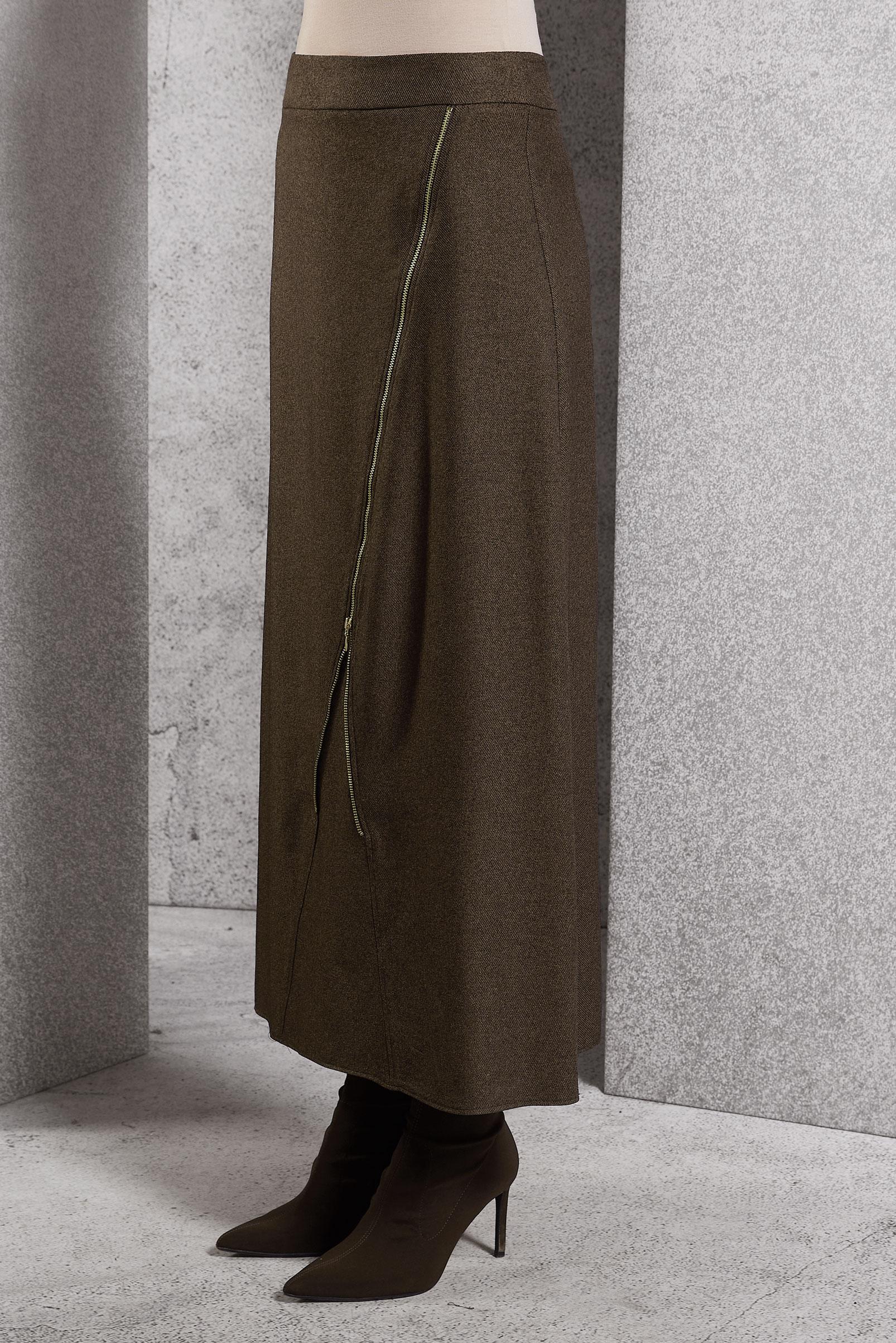 Tesettür giyim KAHVE FERMUAR DETAYLI ETEK 60636