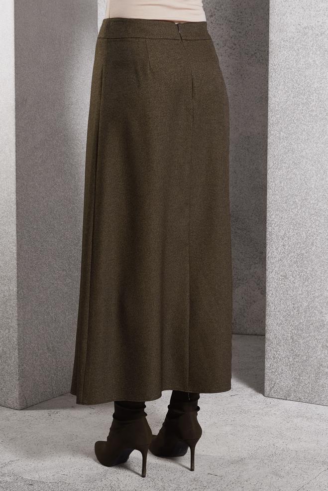 Tesettür giyim KAHVE FERMUAR DETAYLI ETEK 60636 - ALVİNA