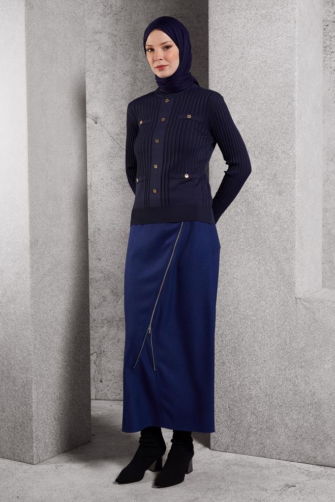 Tesettür giyim LACİVERT FERMUAR DETAYLI ETEK 60636 - ALVİNA