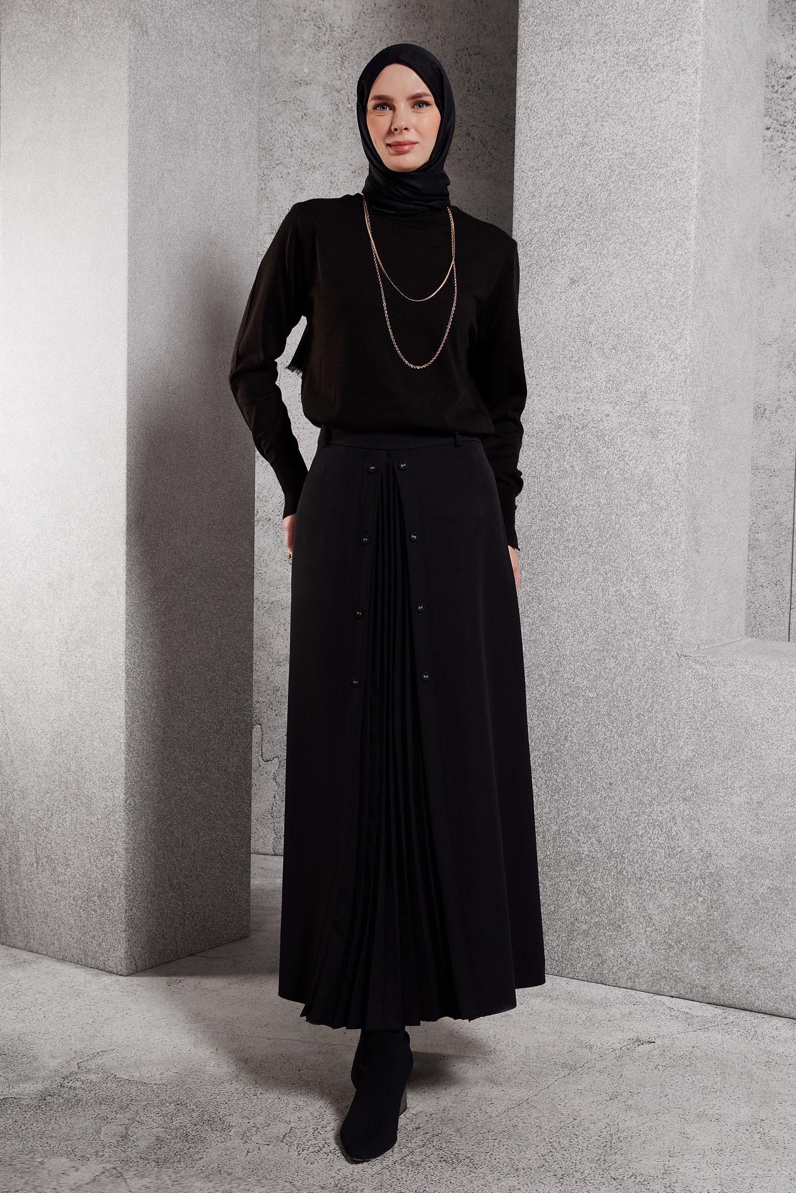 Hijab clothing BLACK PLEAT DETAILED SKIRT 60637