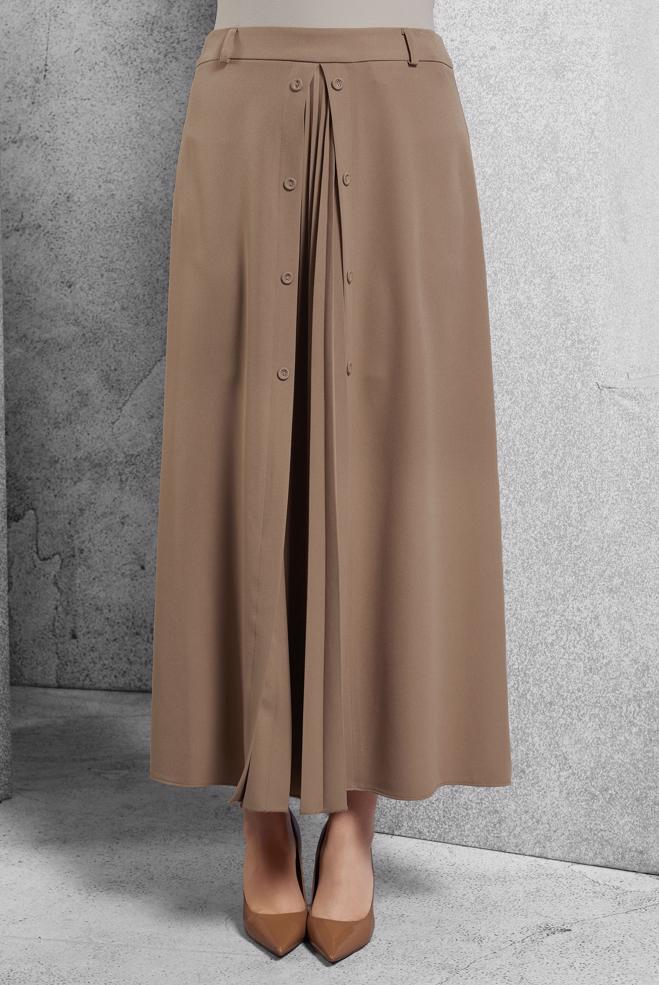 Vêtements hijab BRUN JUPE À PLIS DÉTAILLÉS 60637 - ALVİNA
