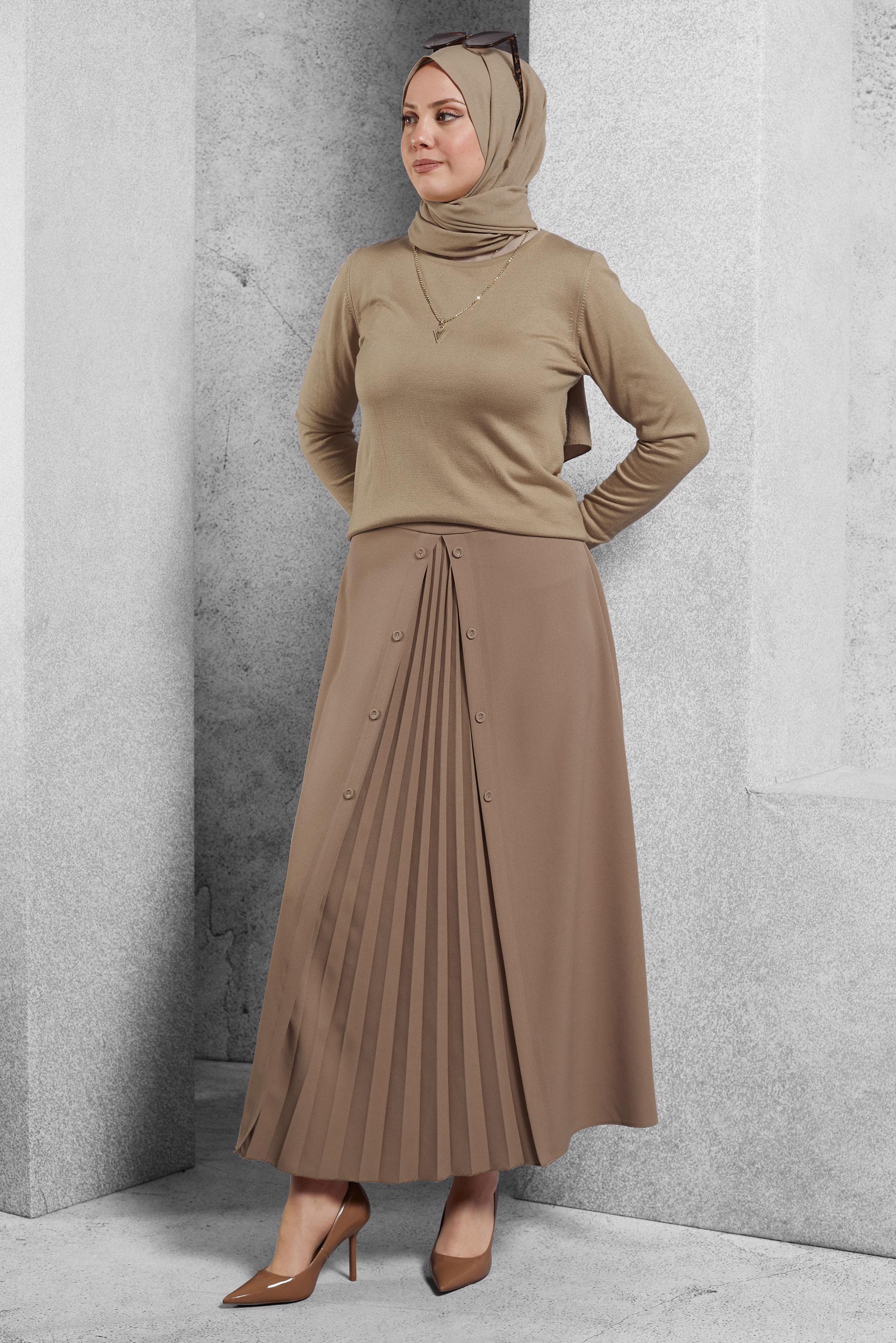 Hijab clothing BROWN PLEAT DETAILED SKIRT 60637