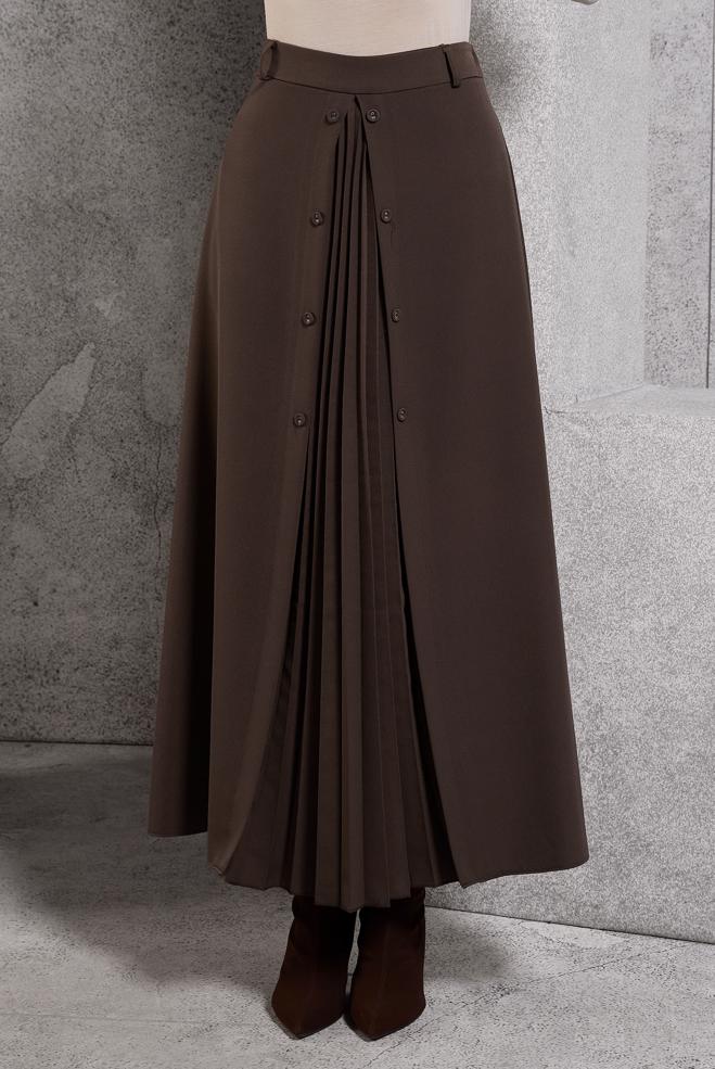 Vêtements hijab BRUN JUPE À PLIS DÉTAILLÉS 60637 - ALVİNA