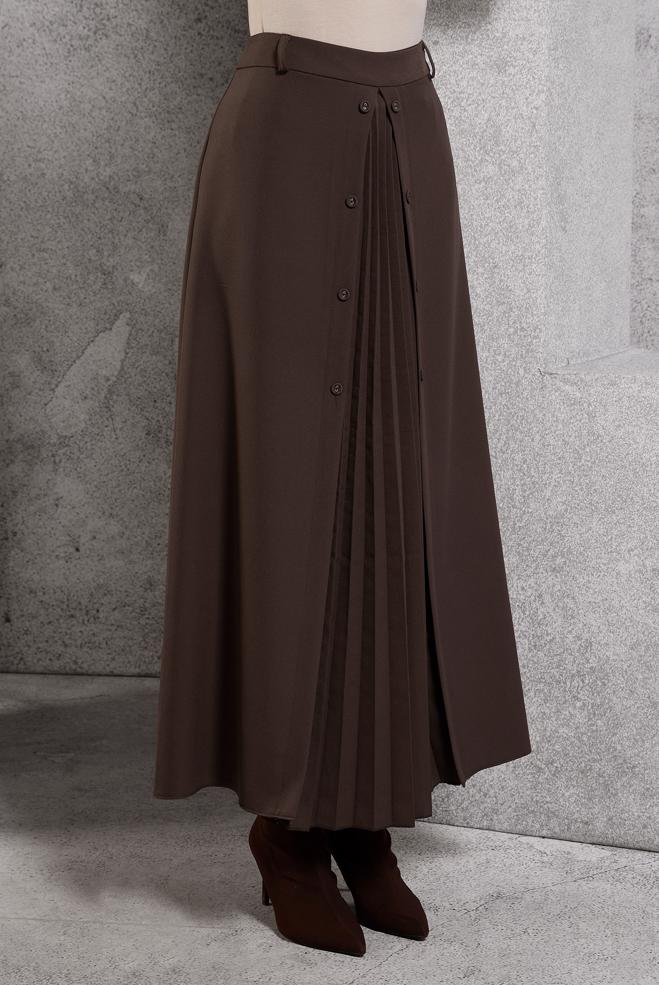 Vêtements hijab BRUN JUPE À PLIS DÉTAILLÉS 60637 - ALVİNA
