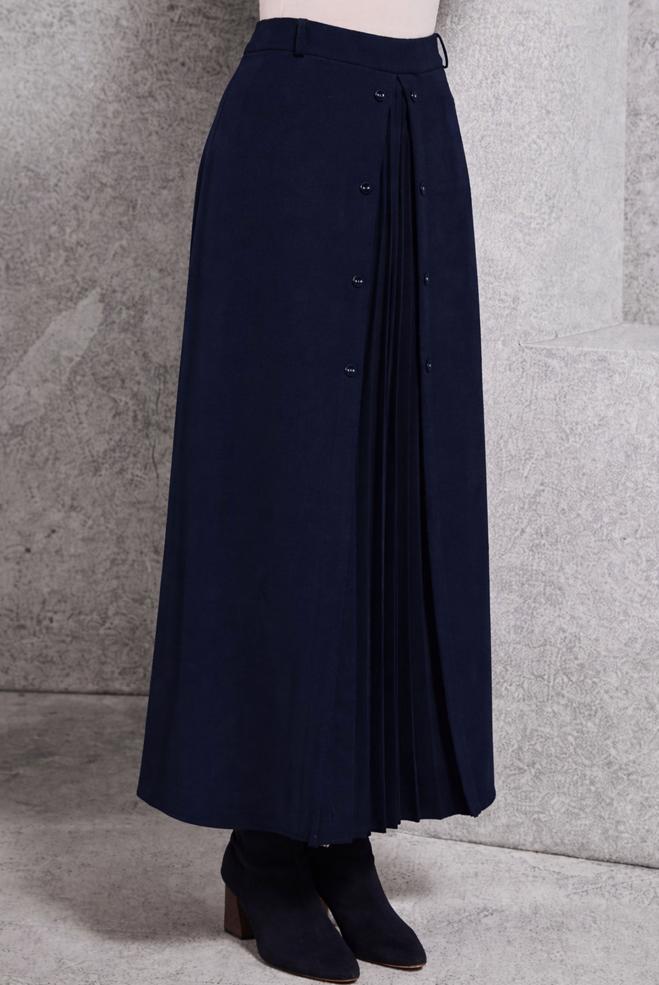 Tesettür giyim LACİVERT PİLİSE DETAYLI ETEK 60637 - ALVİNA