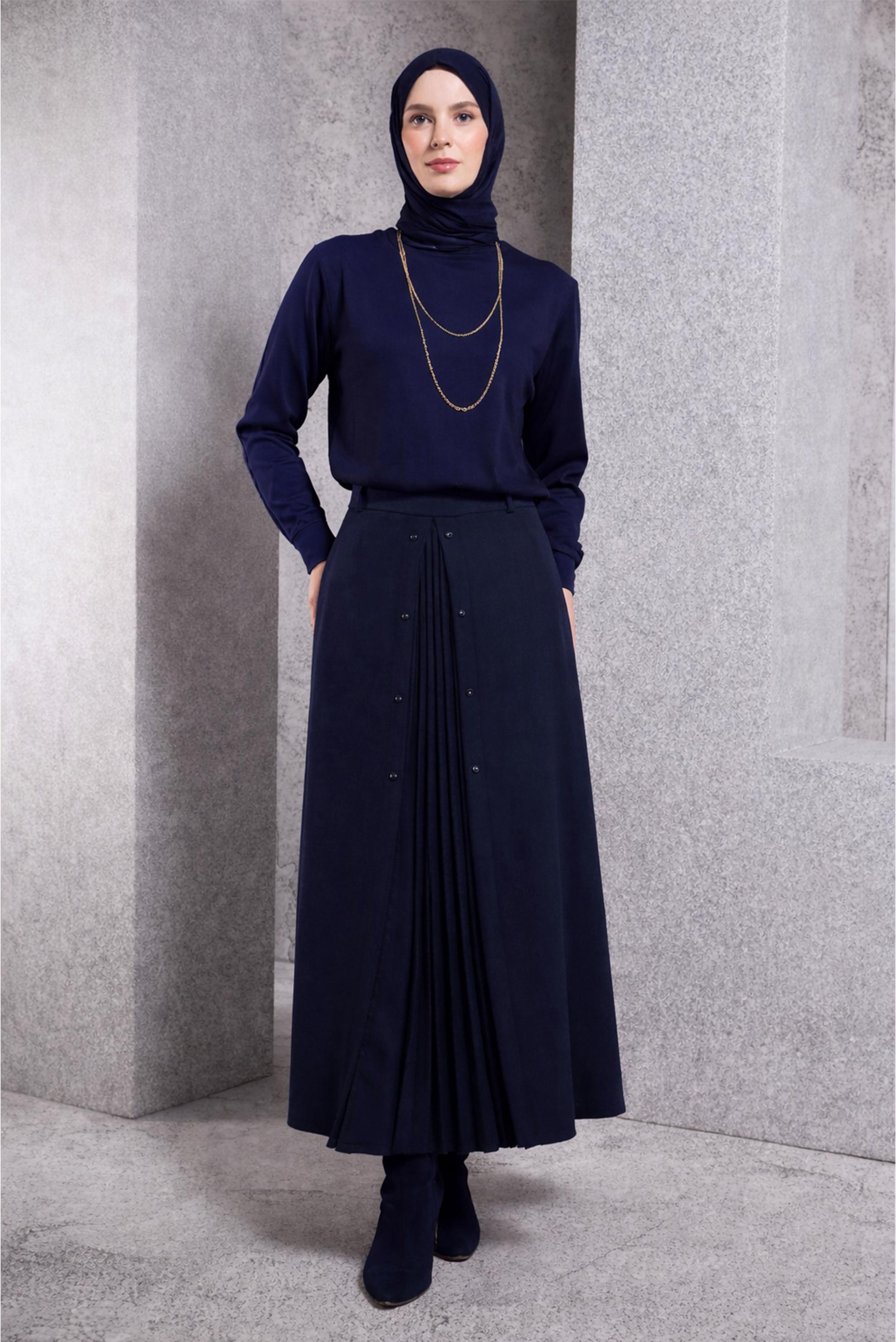 Vêtements hijab BLEU MARINE JUPE À PLIS DÉTAILLÉS 60637