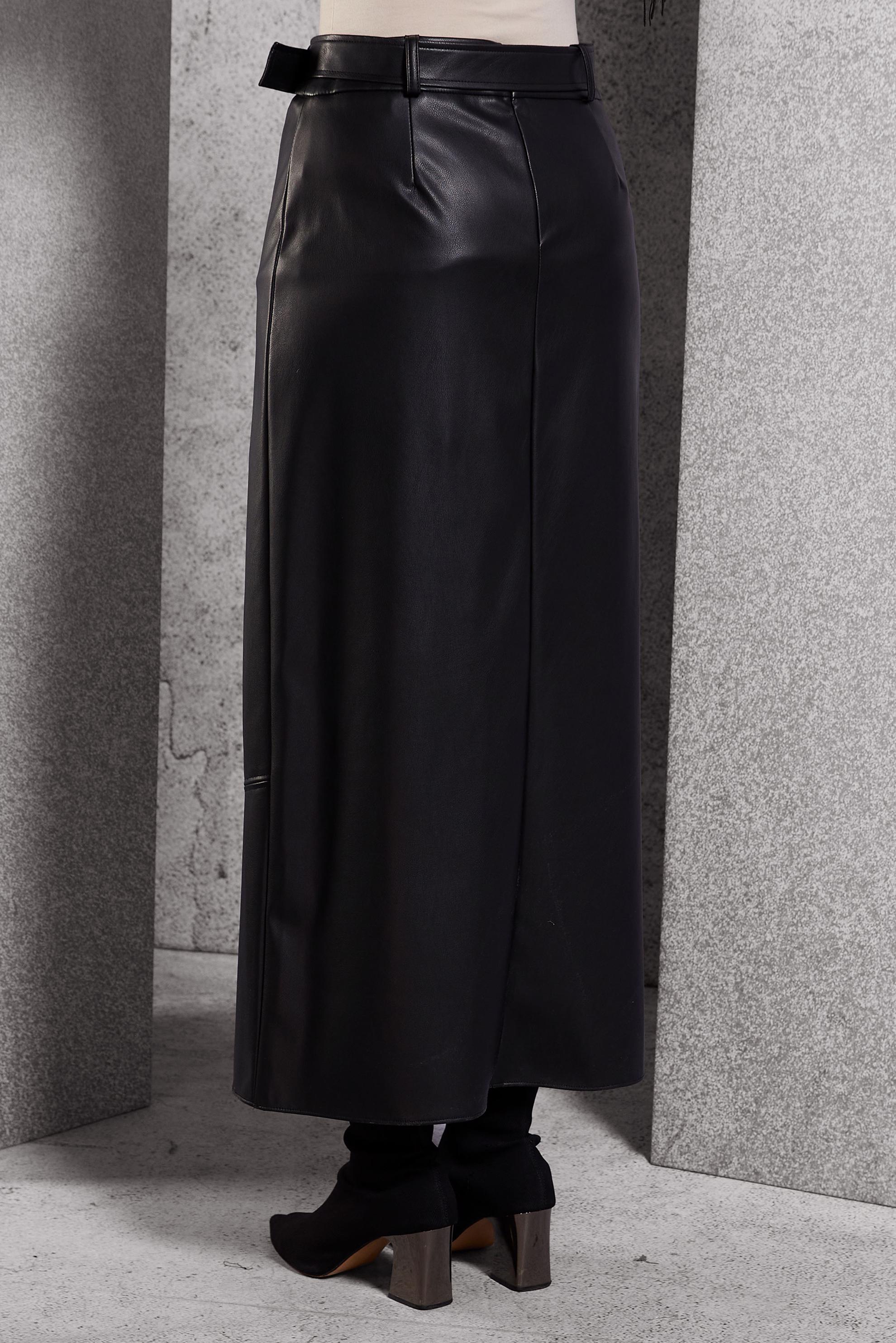 Tesettür giyim SİYAH KEMERLİ SUNİ DERİ ETEK 60638