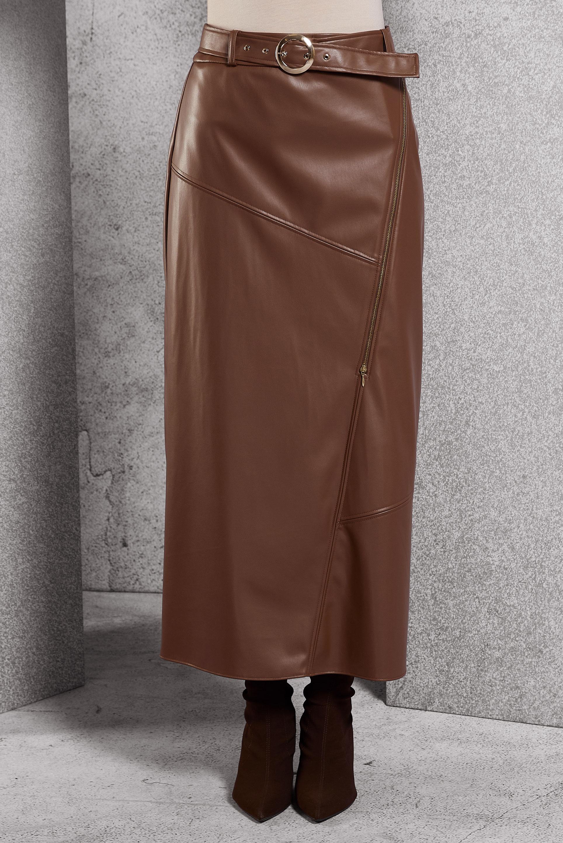 BELTED FAUX LEATHER SKIRT | ALVİNA
