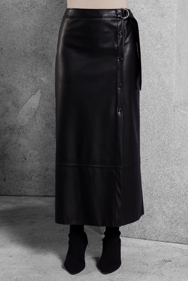 Vêtements hijab NOIR JUPE EN SIMILI CUIR 60639 - ALVİNA