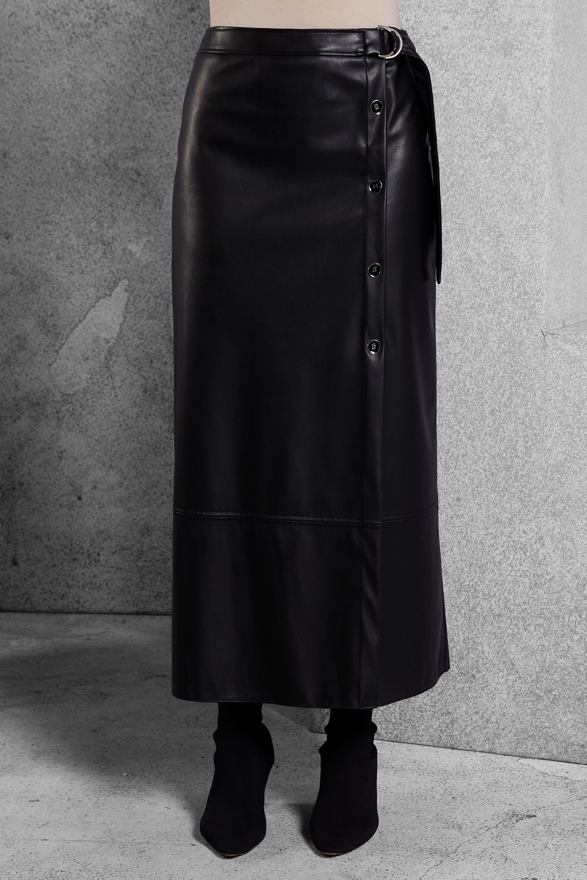 Tesettür giyim SİYAH SUNİ DERİ ETEK 60639