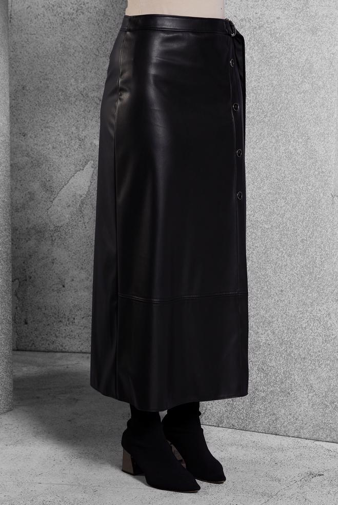 Vêtements hijab NOIR JUPE EN SIMILI CUIR 60639 - ALVİNA