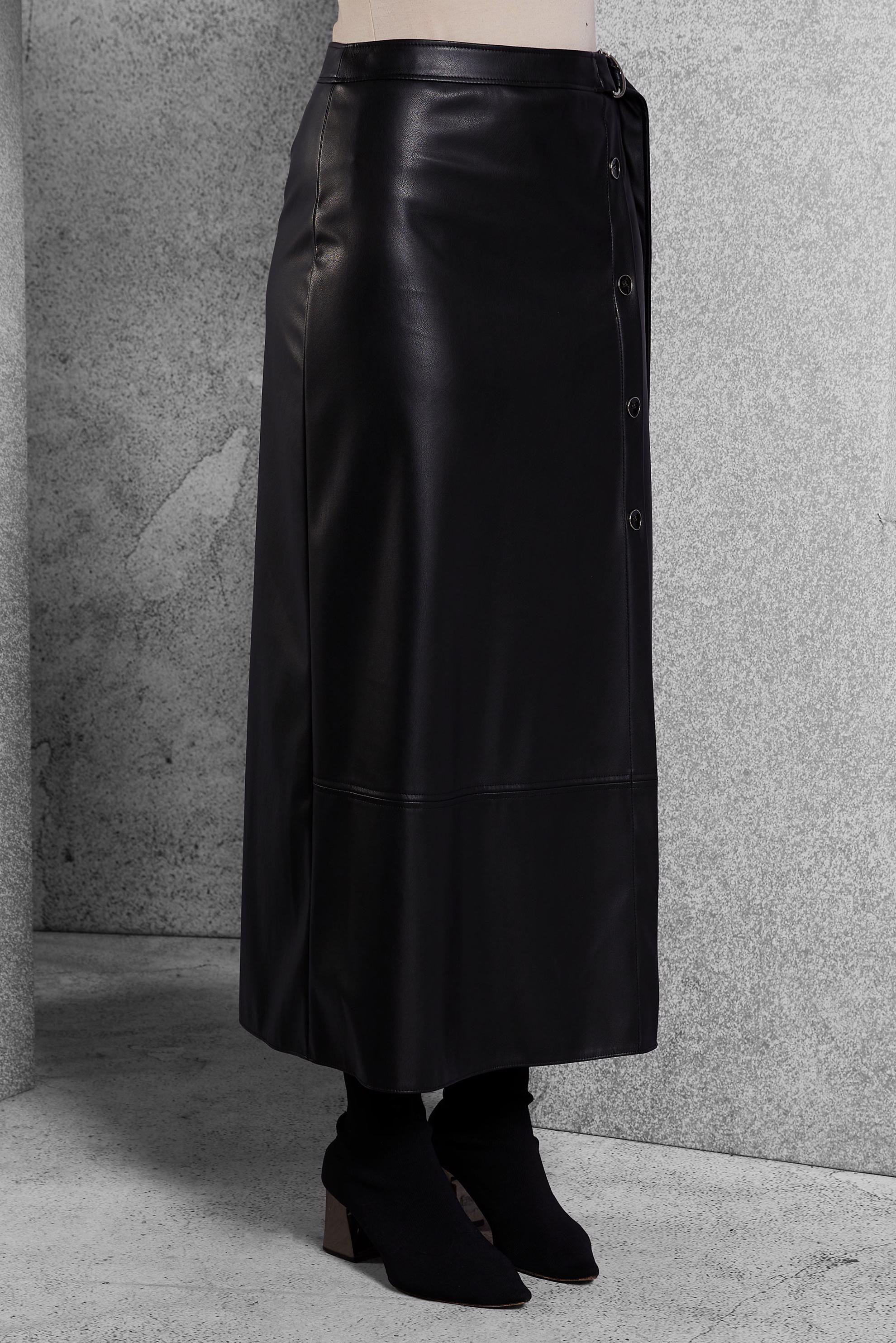 Tesettür giyim SİYAH SUNİ DERİ ETEK 60639