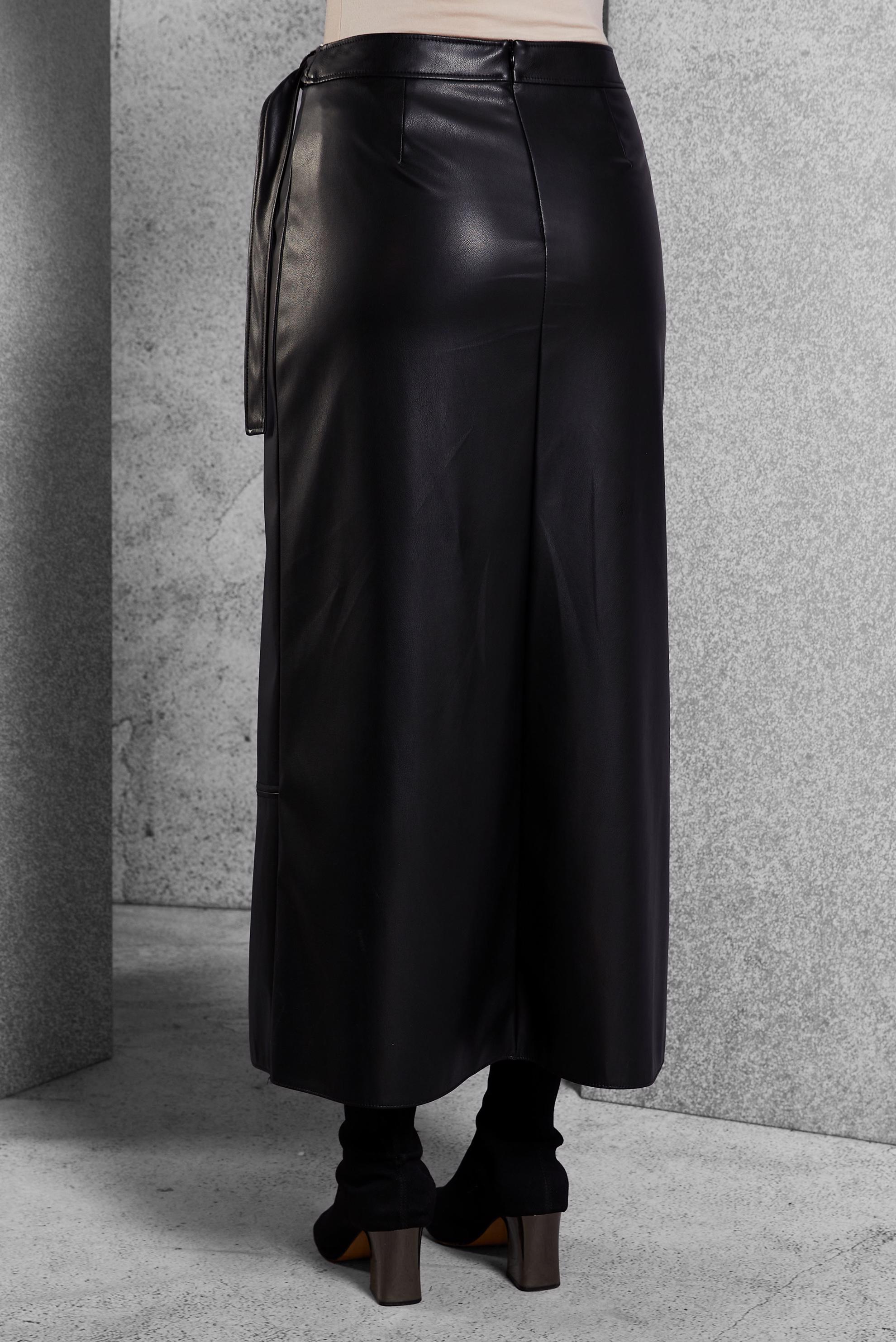 Tesettür giyim SİYAH SUNİ DERİ ETEK 60639