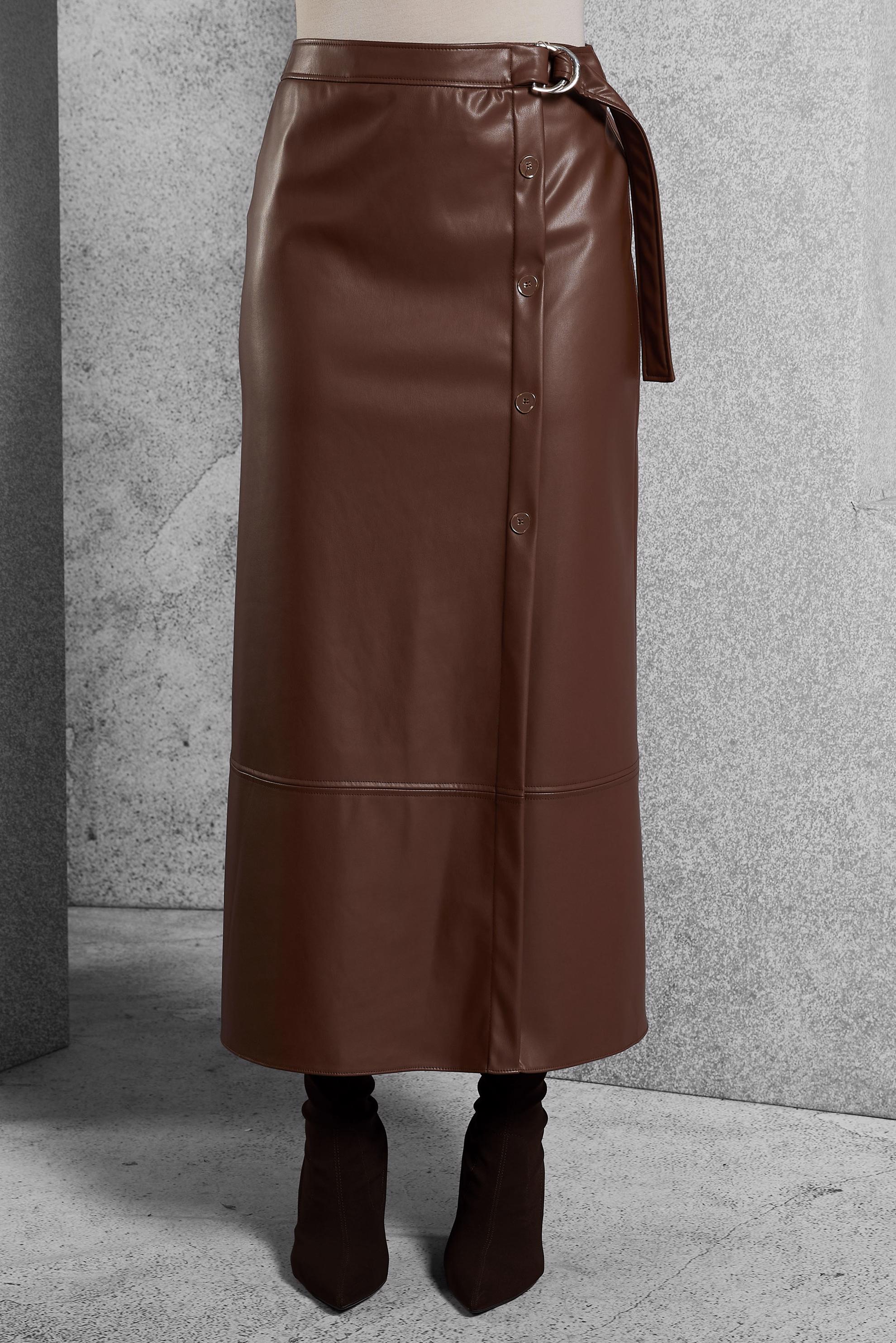 Tesettür giyim TABA SUNİ DERİ ETEK 60639