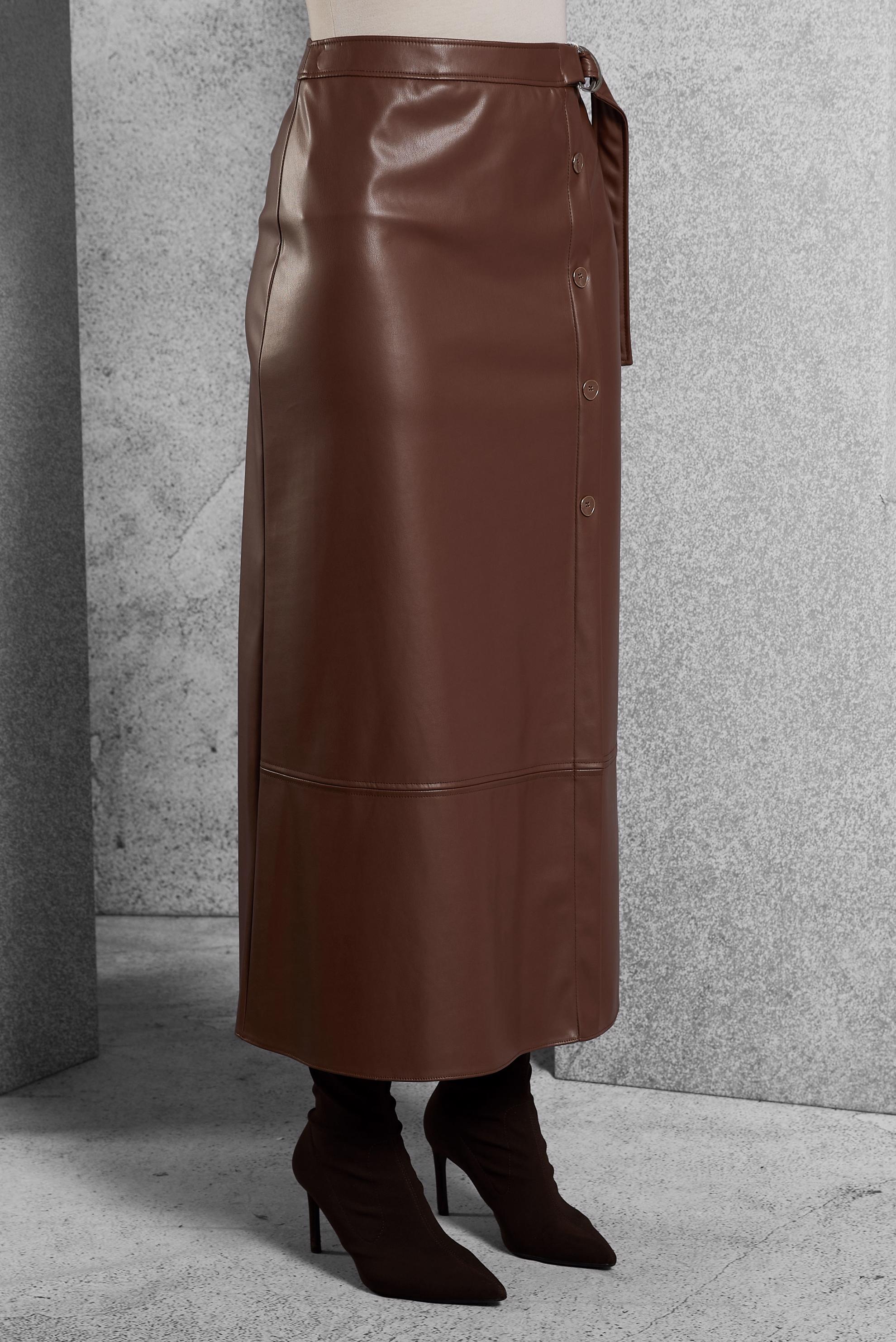 Tesettür giyim TABA SUNİ DERİ ETEK 60639