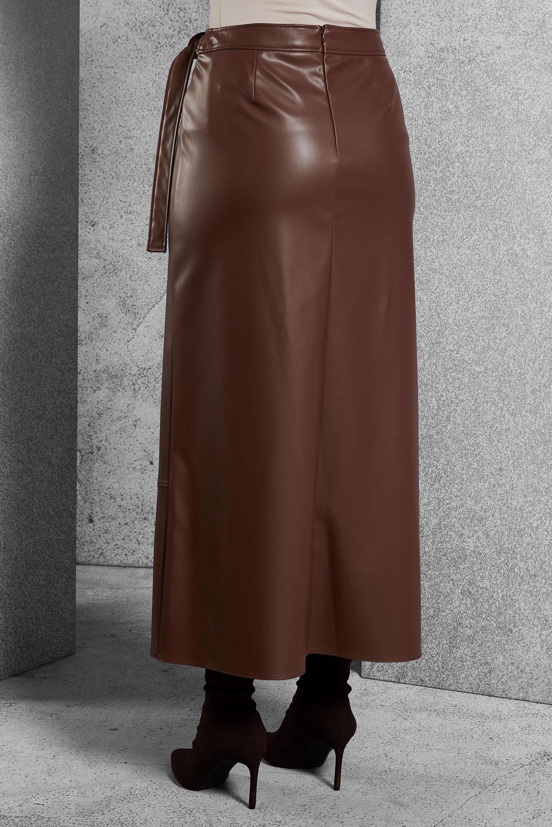 Tesettür giyim TABA SUNİ DERİ ETEK 60639