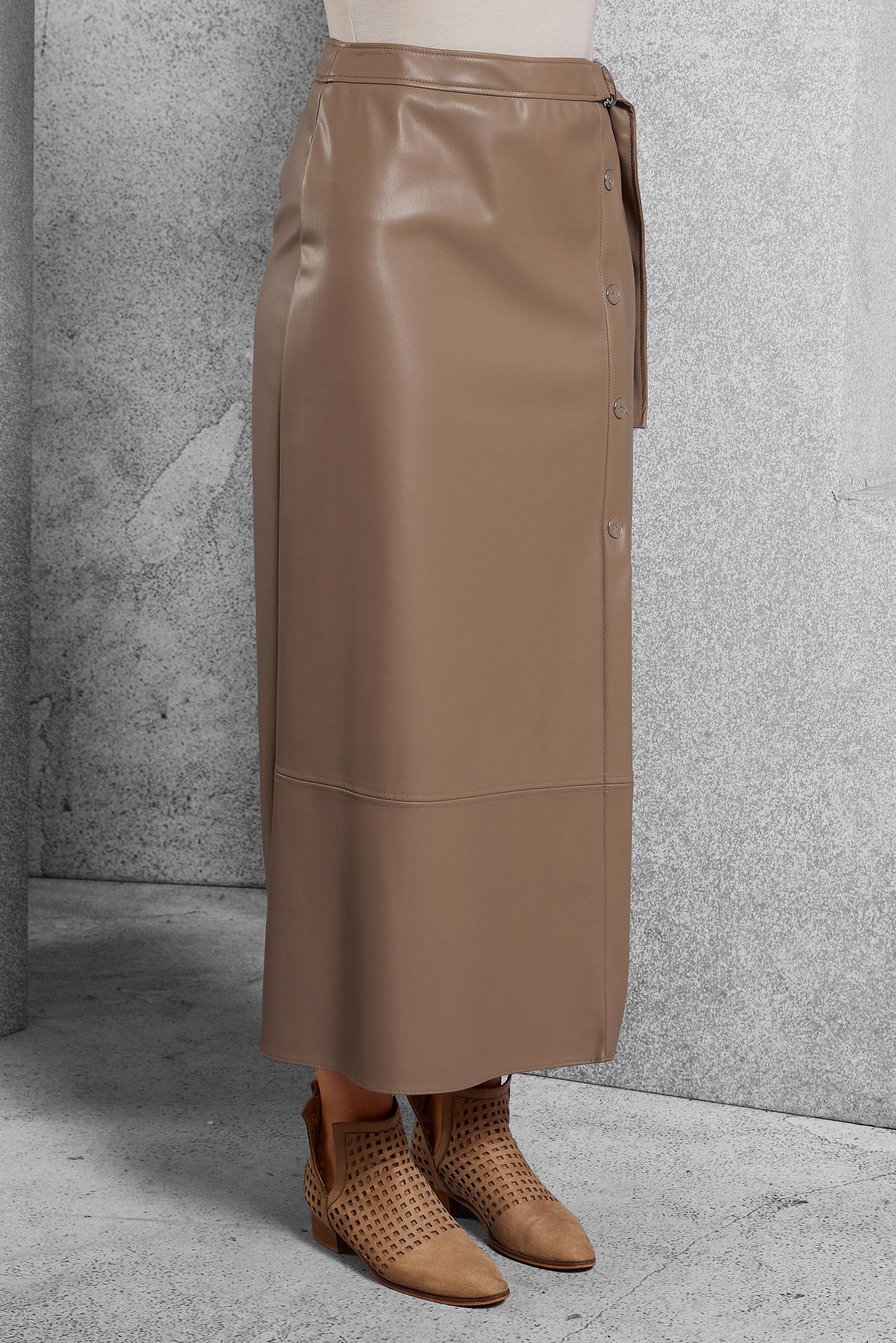 Tesettür giyim VİZON SUNİ DERİ ETEK 60639