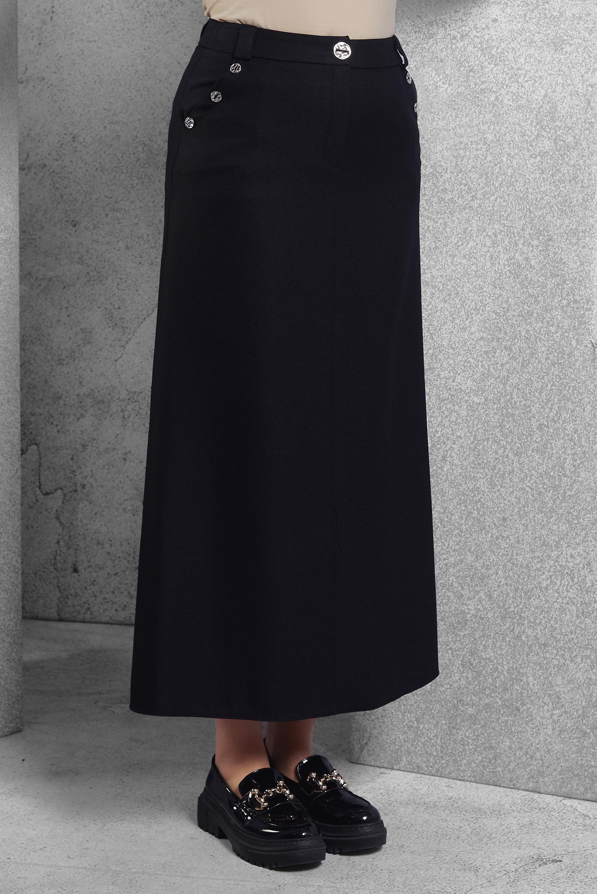 Tesettür giyim SİYAH DÜĞME AKSESUARLI ETEK 60640