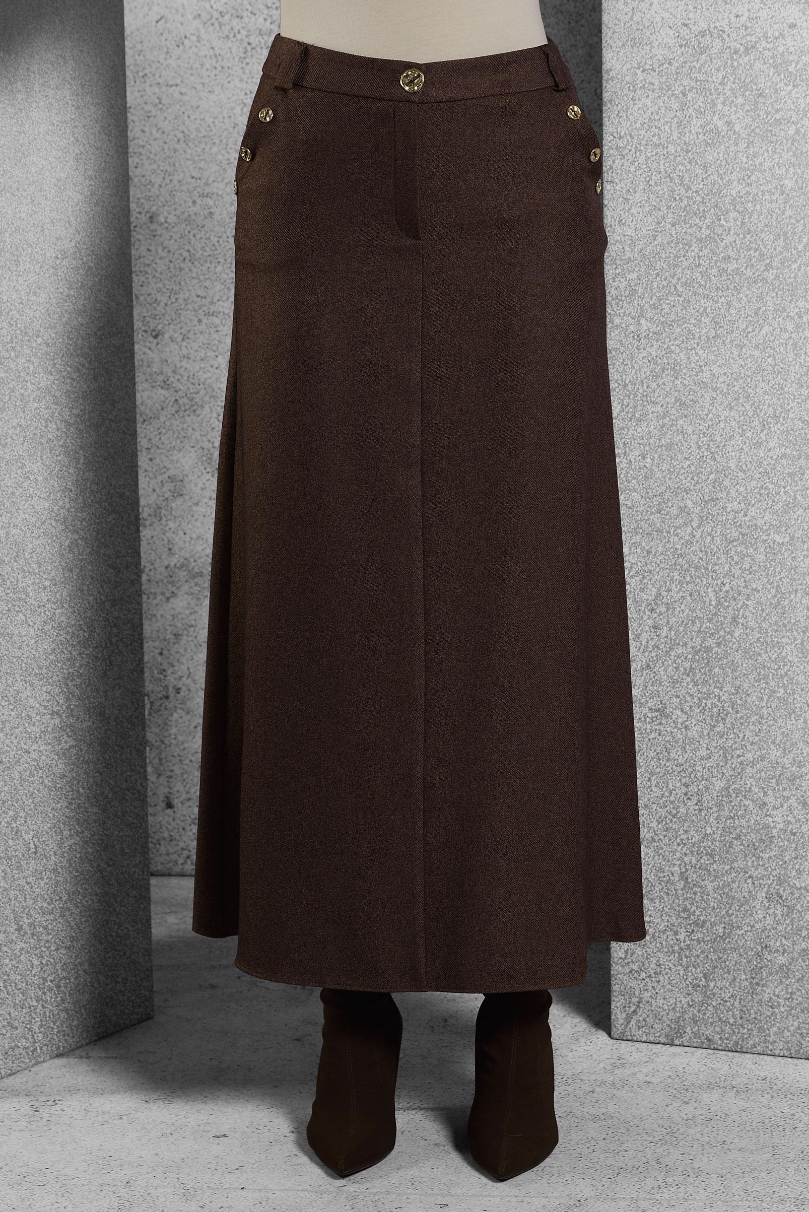 Tesettür giyim KAHVE DÜĞME AKSESUARLI ETEK 60640