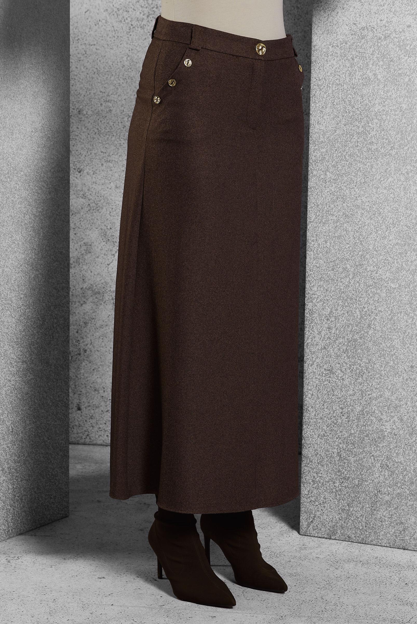 Tesettür giyim KAHVE DÜĞME AKSESUARLI ETEK 60640