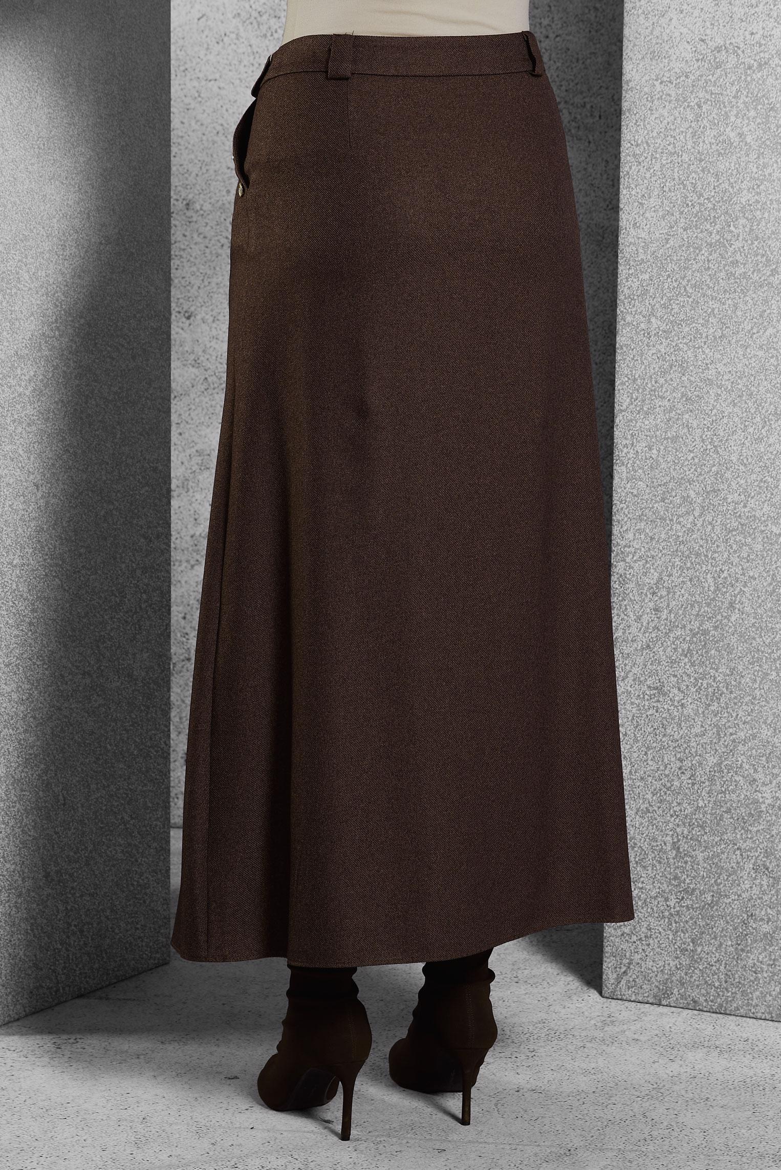 Tesettür giyim KAHVE DÜĞME AKSESUARLI ETEK 60640