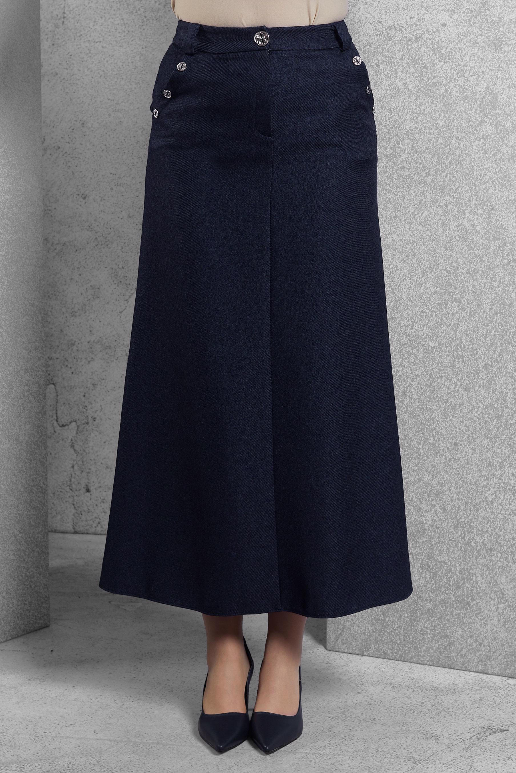 Tesettür giyim LACİVERT DÜĞME AKSESUARLI ETEK 60640