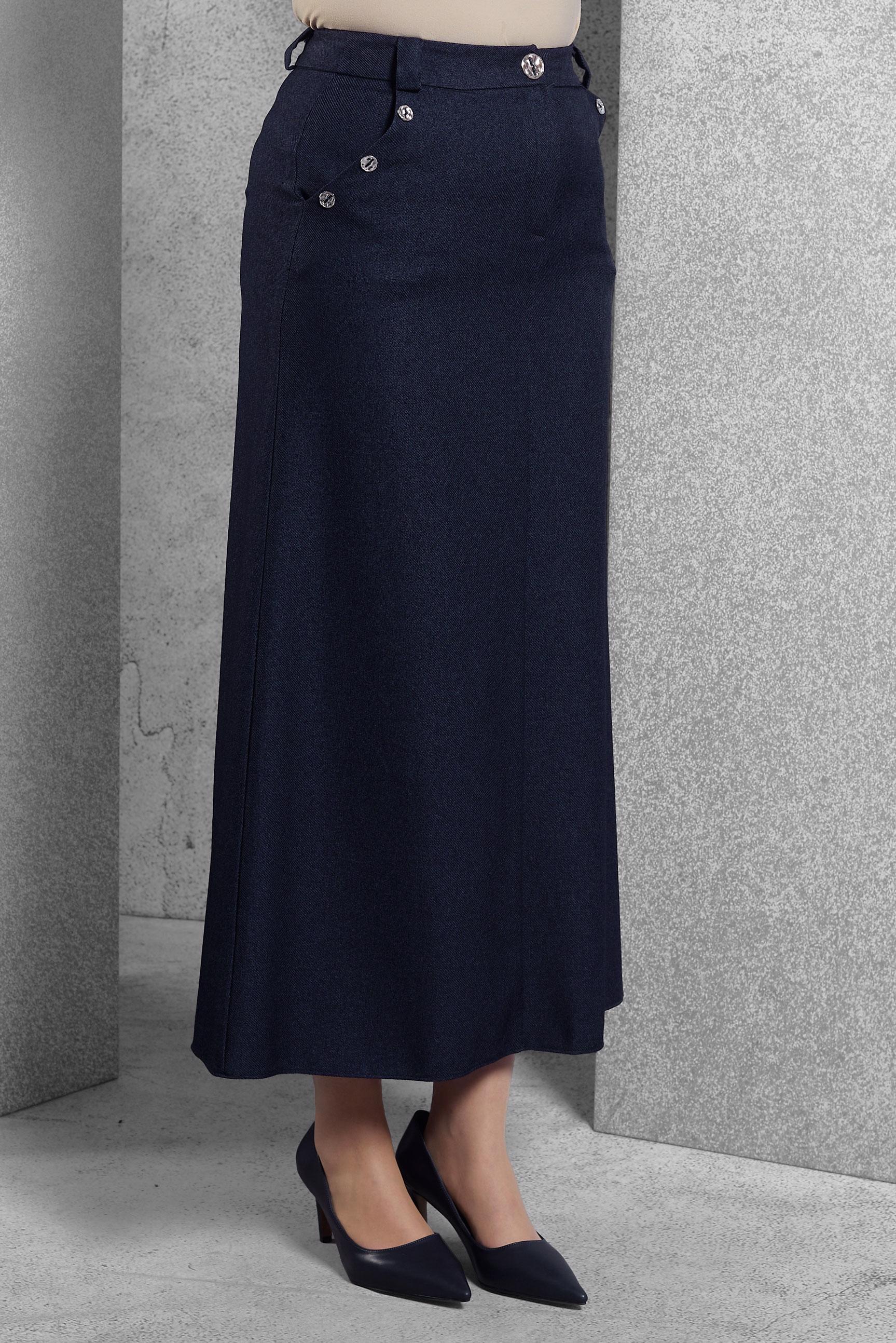 Tesettür giyim LACİVERT DÜĞME AKSESUARLI ETEK 60640