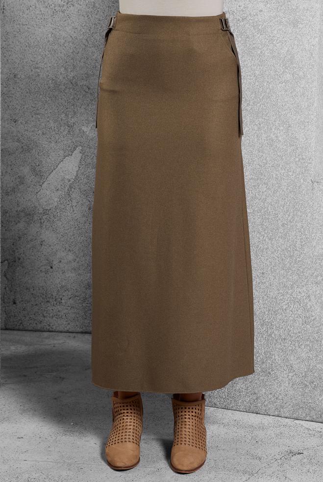 Vêtements hijab BRUN JUPE AVEC DÉTAIL CEINTURE 60642 - ALVİNA