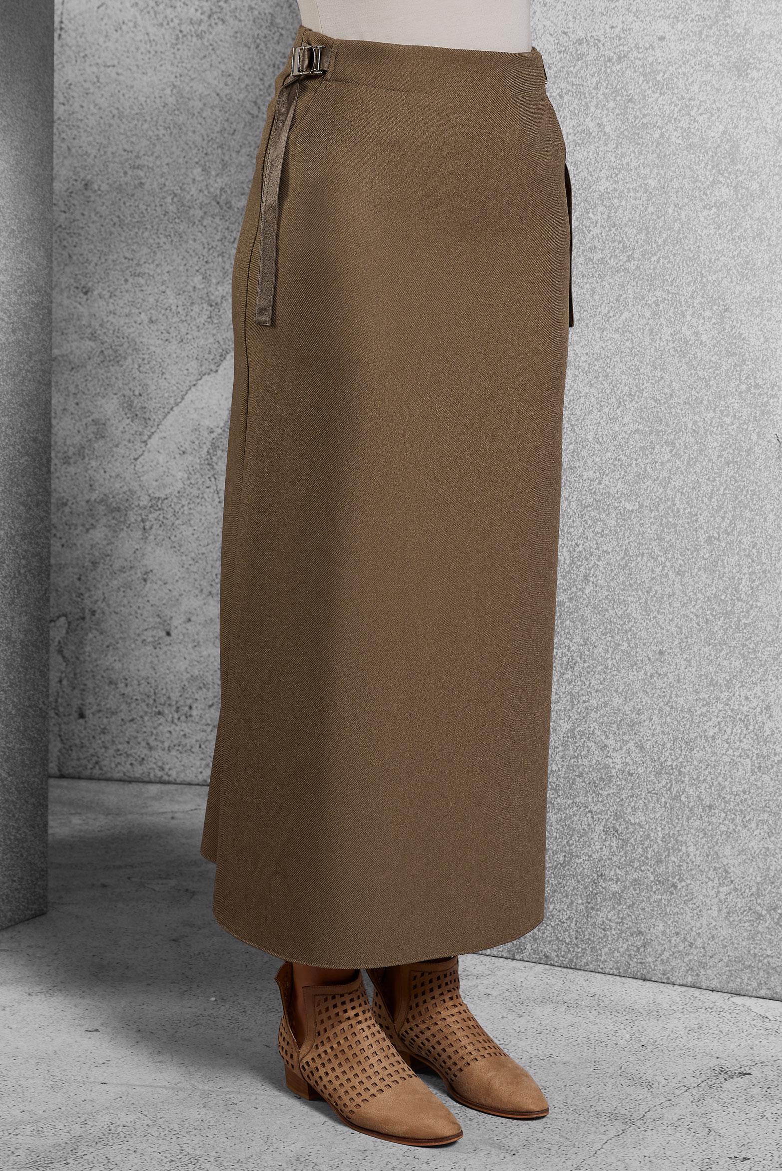 Tesettür giyim KAHVE KUŞAK DETAYLI ETEK 60642