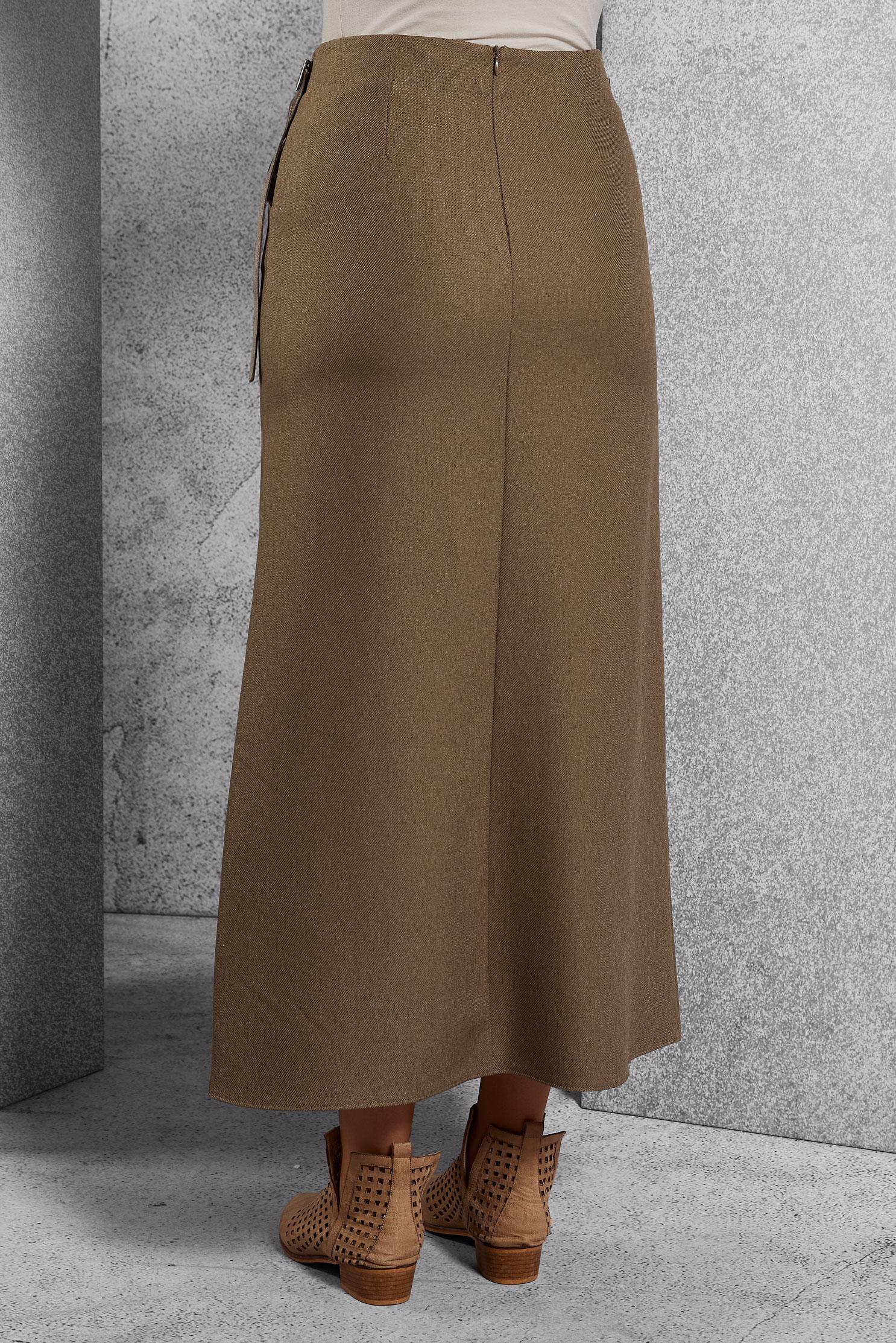 Tesettür giyim KAHVE KUŞAK DETAYLI ETEK 60642