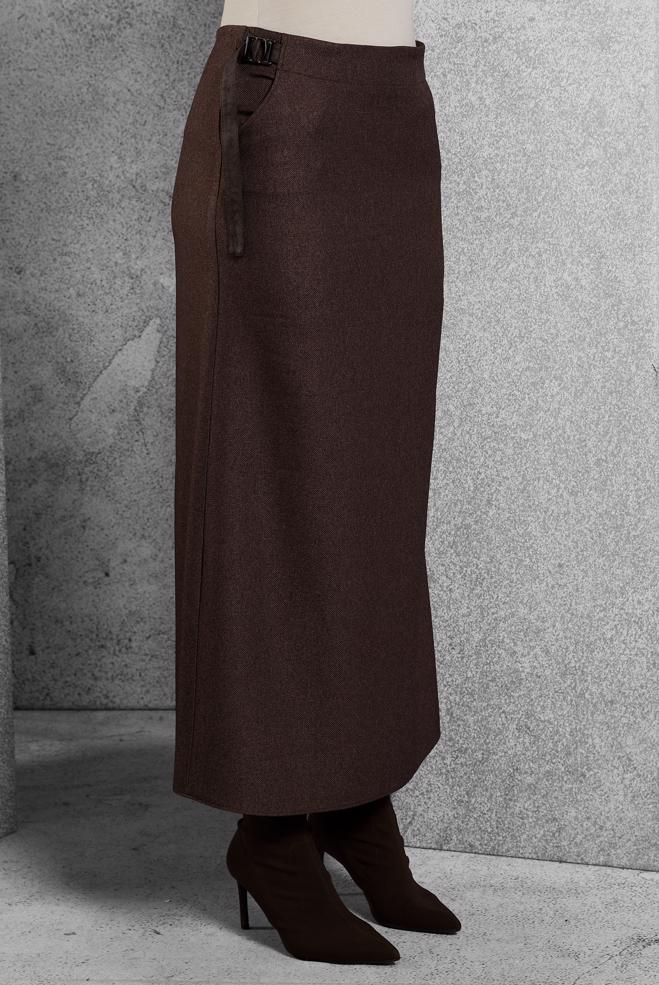 Vêtements hijab BRUN JUPE AVEC DÉTAIL CEINTURE 60642 - ALVİNA