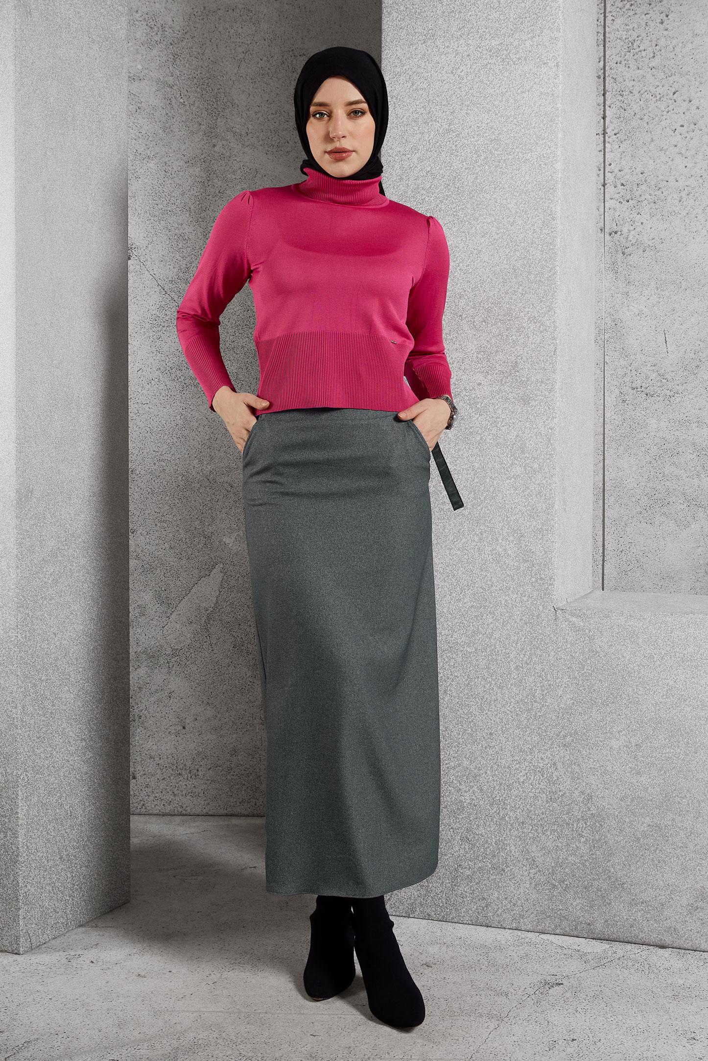 Hijab clothing GREY SKIRT WITH BELT DETAIL 60642