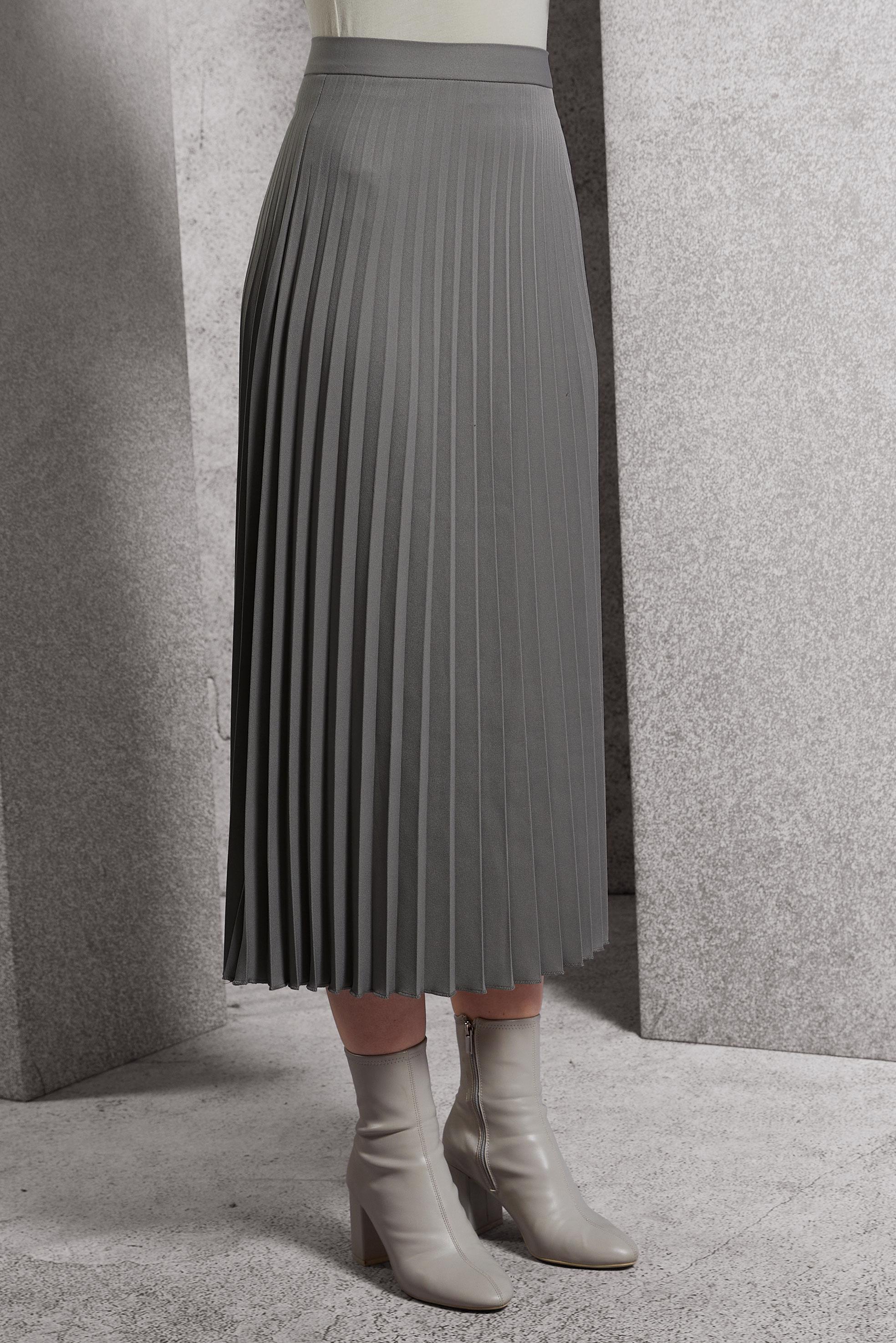 Tesettür giyim GRİ PİLİSELİ TESETTÜR ETEK 60623