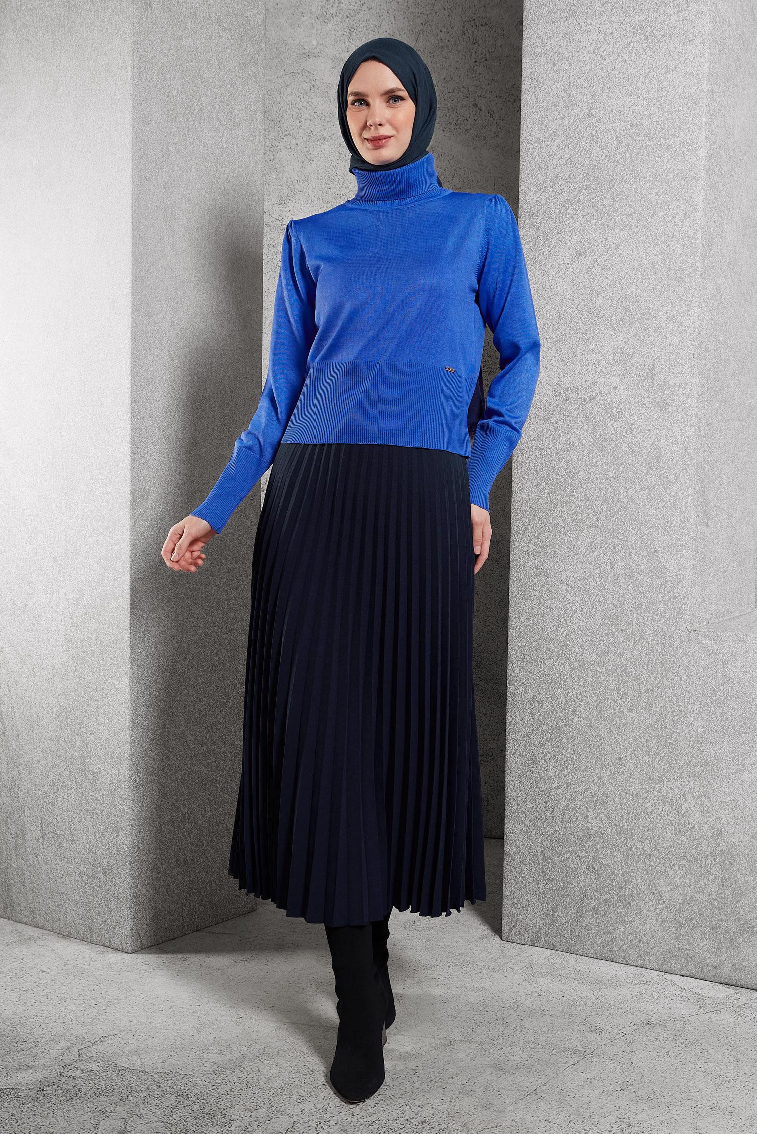 Tesettür giyim LACİVERT PİLİSELİ TESETTÜR ETEK 60623