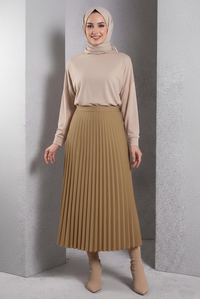 Tesettür giyim KUM PİLİSELİ TESETTÜR ETEK 60623 - ALVİNA