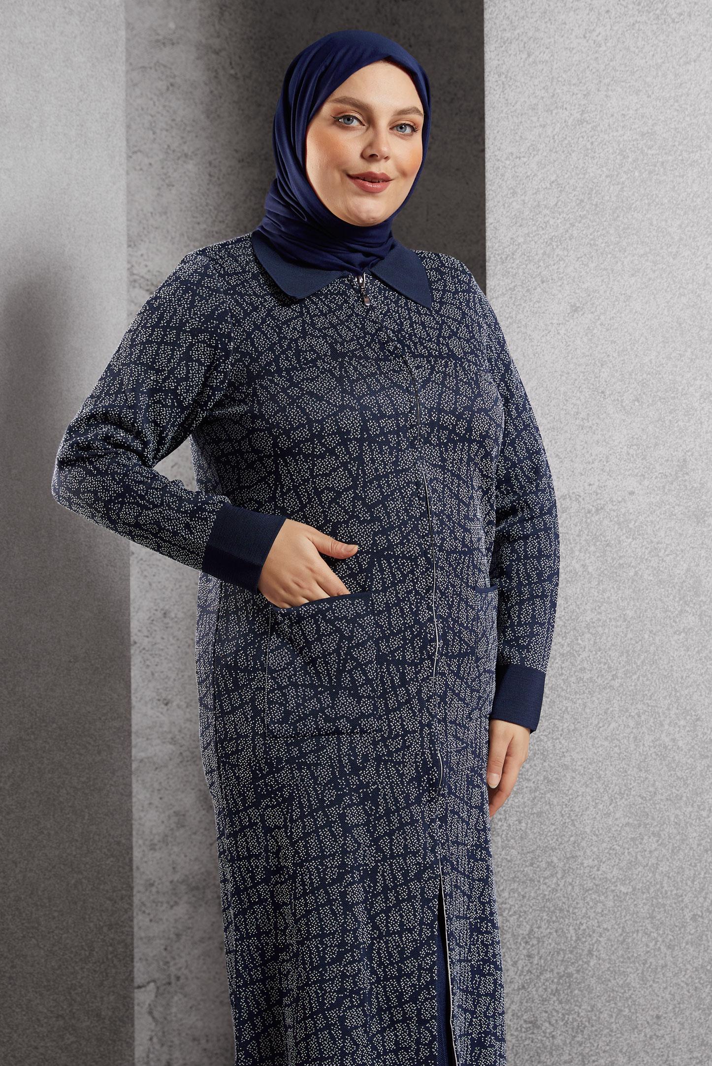 Hijab clothing NAVY BLUE PATTERNED KNITWEAR CARDIGAN 20600