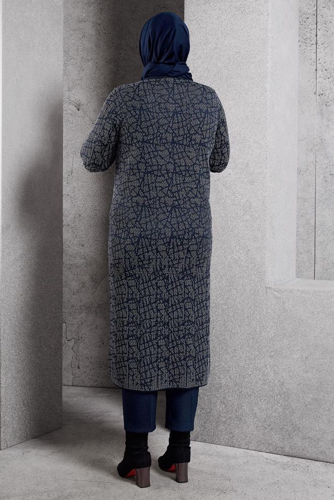 Hijab clothing NAVY BLUE PATTERNED KNITWEAR CARDIGAN 20600 - ALVİNA