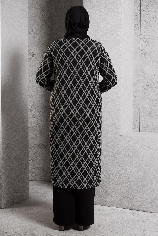 Hijab clothing BLACK PATTERNED KNITWEAR CARDIGAN 20601 - ALVİNA