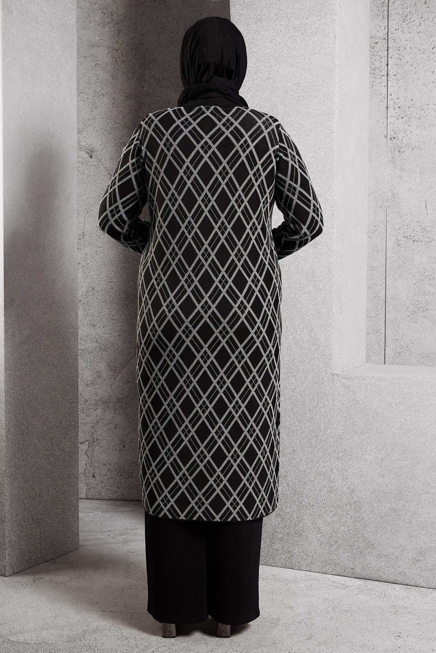 Hijab clothing BLACK PATTERNED KNITWEAR CARDIGAN 20601