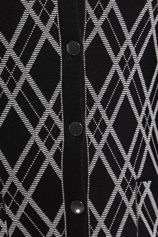 Hijab clothing BLACK PATTERNED KNITWEAR CARDIGAN 20601 - ALVİNA