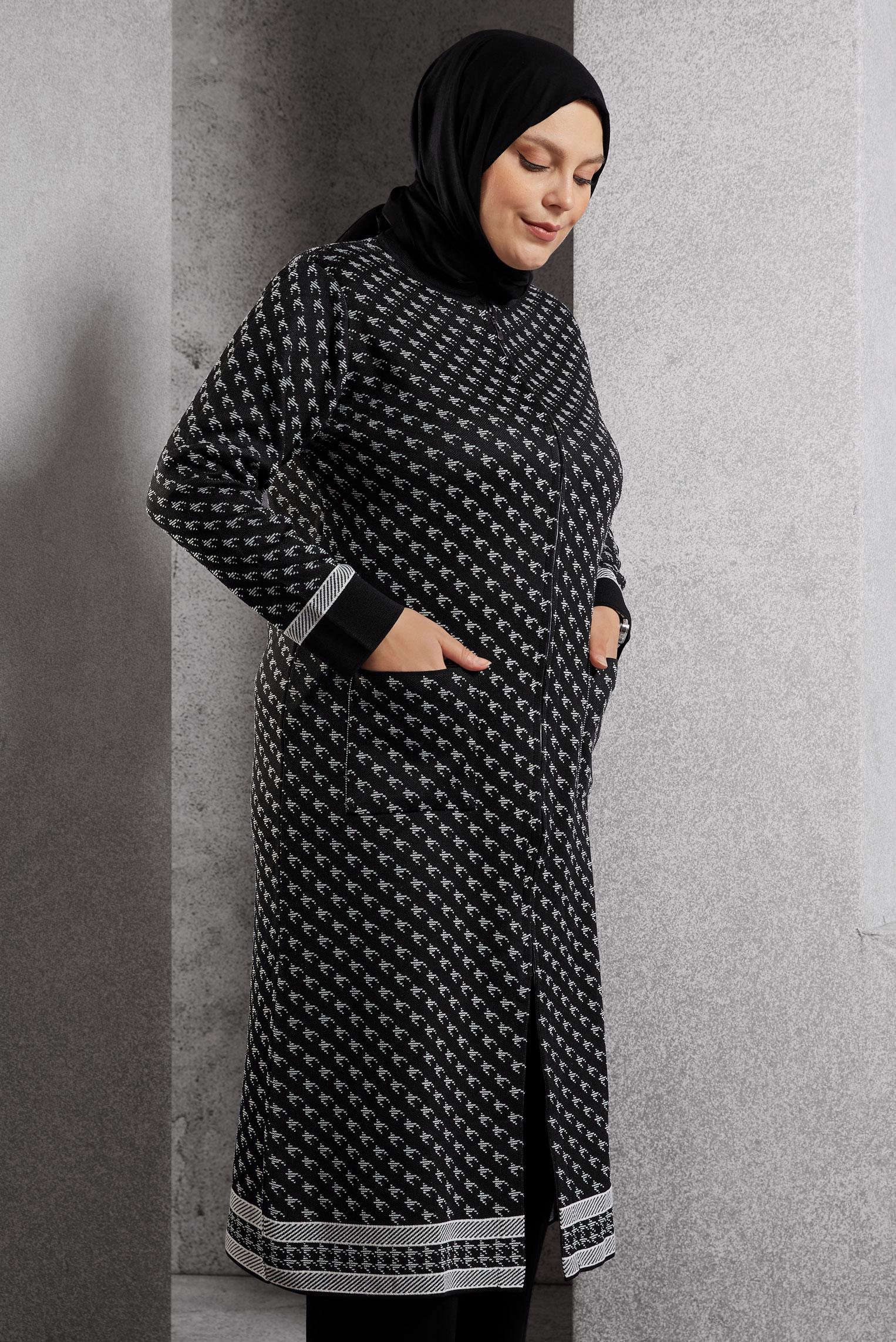 Hijab clothing BLACK PATTERNED KNITWEAR CARDIGAN 20603