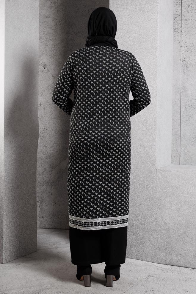 Hijab clothing BLACK PATTERNED KNITWEAR CARDIGAN 20603 - ALVİNA