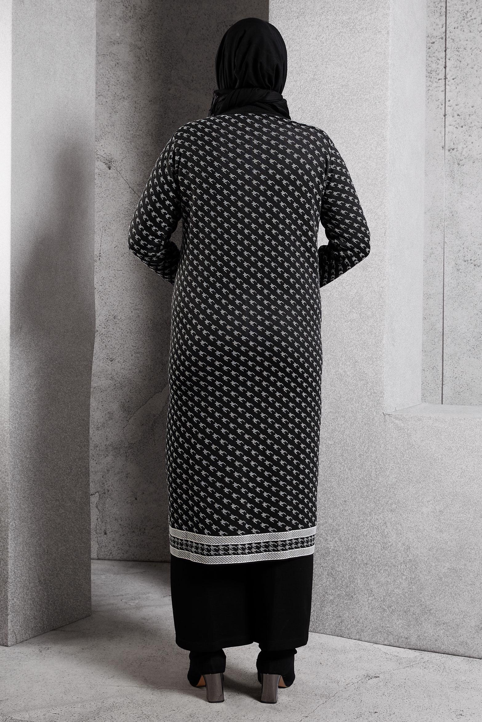 Hijab clothing BLACK PATTERNED KNITWEAR CARDIGAN 20603