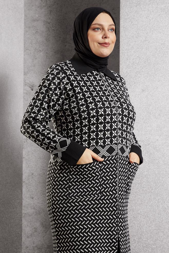 Hijab clothing BLACK PATTERNED KNITWEAR CARDIGAN 20604 - ALVİNA