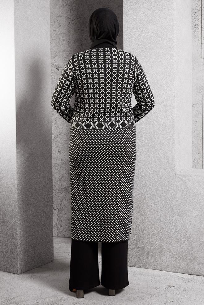 Hijab clothing BLACK PATTERNED KNITWEAR CARDIGAN 20604 - ALVİNA