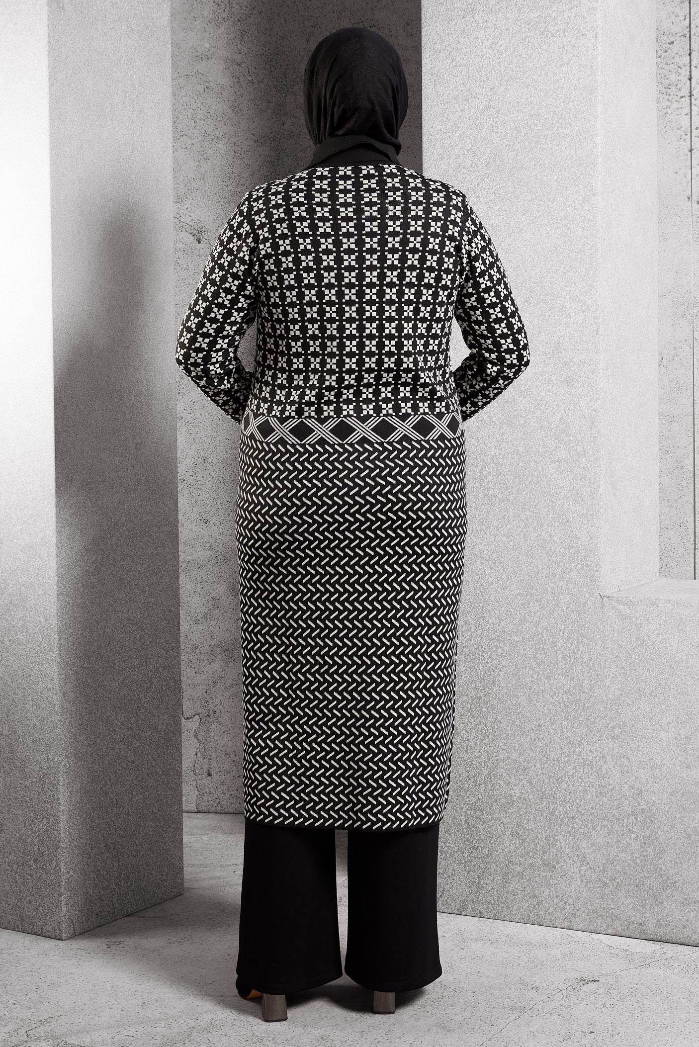 Hijab clothing BLACK PATTERNED KNITWEAR CARDIGAN 20604