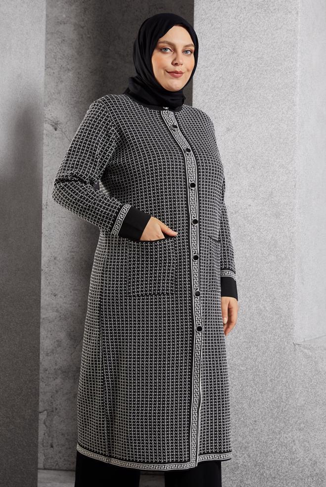 Tesettür giyim SİYAH DESENLİ TRİKO HIRKA 20605 - ALVİNA