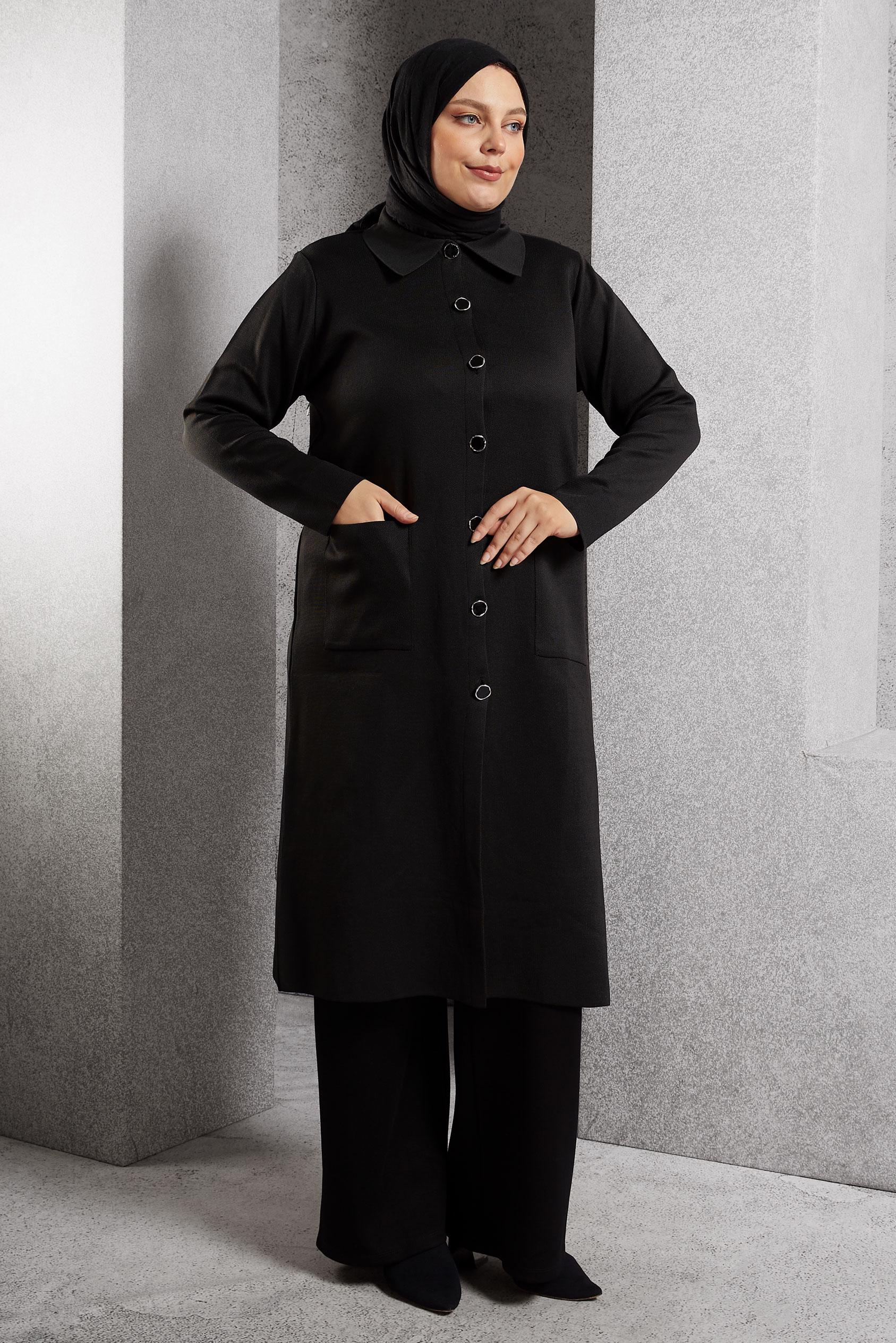 Vêtements hijab NOIR CARDIGAN EN MAILLE GRANDE TAILLE 20607